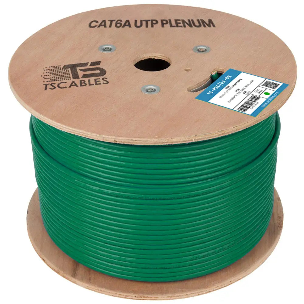 Cat6a Plenum Unshielded Twisted Pair Cable Green 1000 Ft