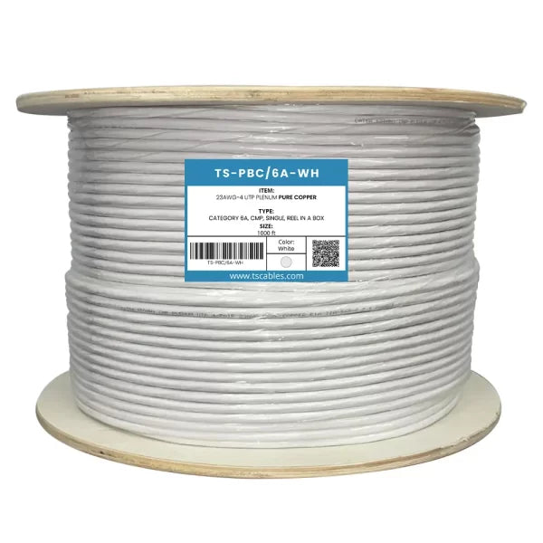 Cat6a Plenum Cable | Unshielded Twisted Pair | White | 1000 Ft
