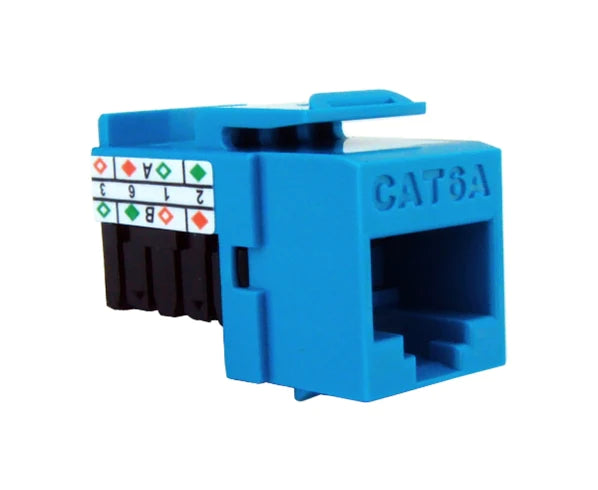 CAT6A RJ45 PUNCH DOWN KEYSTONE JACK, UNSHIELDED 90-DEGREE, MIG+, HIGH DENSITY - Delco Cables