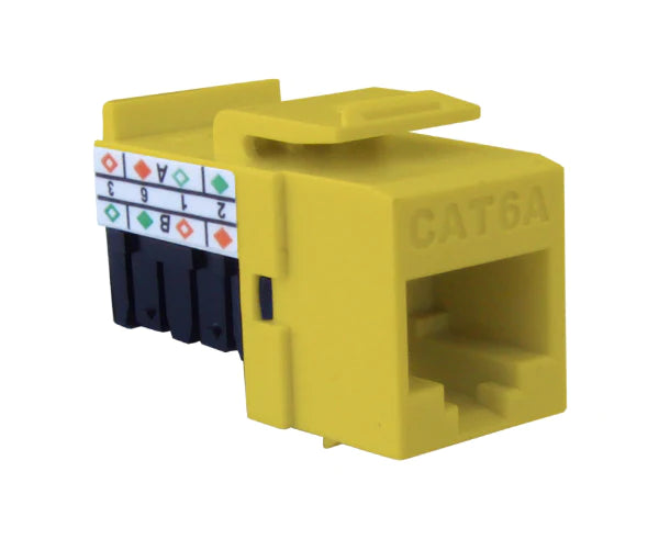 CAT6A RJ45 PUNCH DOWN KEYSTONE JACK, UNSHIELDED 90-DEGREE, MIG+, HIGH DENSITY - Delco Cables