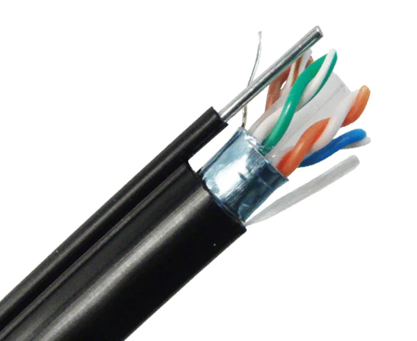 CAT6 OUTDOOR BULK ETHERNET CABLE, SHIELDED AERIAL SOLID COPPER W/MESSENGER, 23 AWG 1000FT - Delco Cables