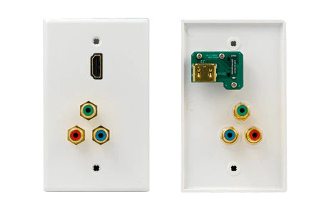 HDMI WALL PLATE WITH 3 RCA CONNECTORS, GOLD PLATED – WHITE - Delco Cables