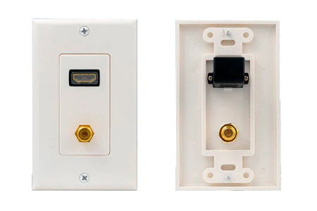HDMI WALL PLATE WITH 1 F-81 INSERT, GOLD PLATED – WHITE - Delco Cables