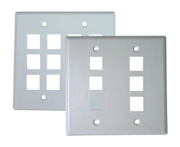 DOUBLE-GANG KEYSTONE WALL PLATE – BLANK, 4, 6, 8, & 12 PORTS, AVAILABLE IN 3 COLORS - Delco Cables