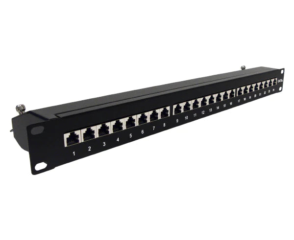 SHIELDED CAT6A NETWORK 24-PORT PATCH PANEL, 1U RACK MOUNT - Delco Cables