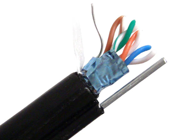 CAT5E OUTDOOR BULK ETHERNET CABLE, AERIAL SHIELDED SOLID COPPER CMX, 24 AWG 1000FT - Delco Cables