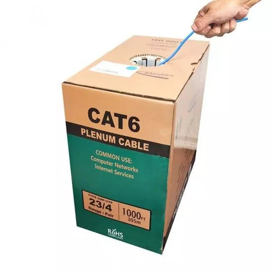 1000 ft Cat6 Plenum CMP Rated Cable with Solid Conductors Ethernet Cable - Delco Cables