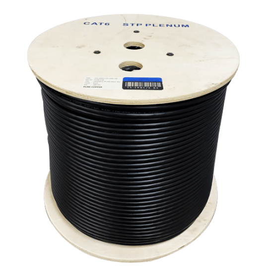 CAT6 PLENUM SHIELDED (STP) PURE COPPER – 1000 FT ETHERNET CABLE BLACK - Delco Cables